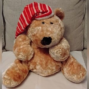 Dan Dee Cozy Tan Stuffed Bear with Red Striped Hat